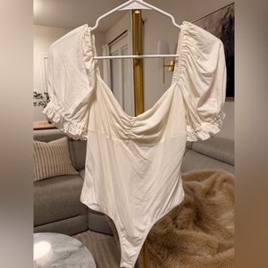 Lulu's Ivory Ribbed Thong Bodysuit